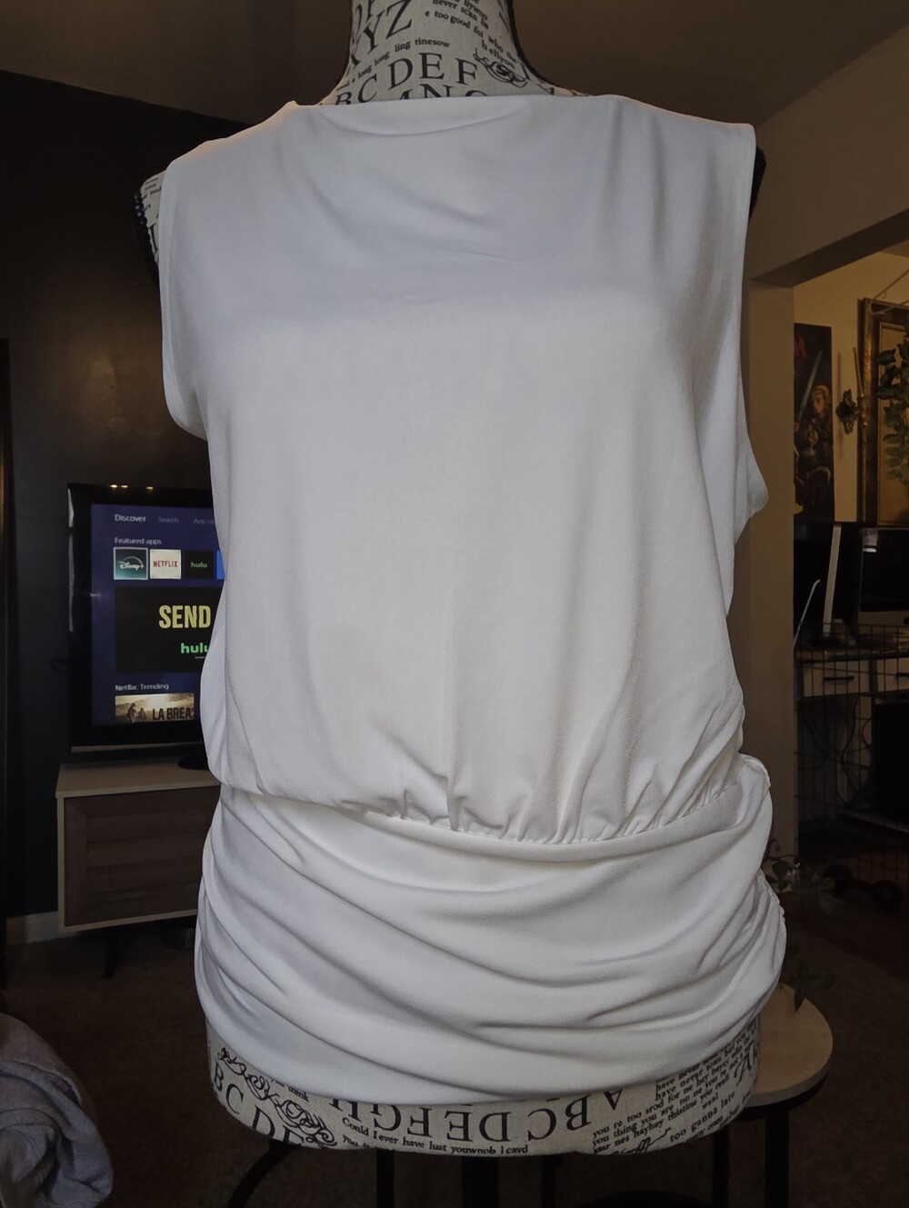 Express White Sleeveless Blouson Tank